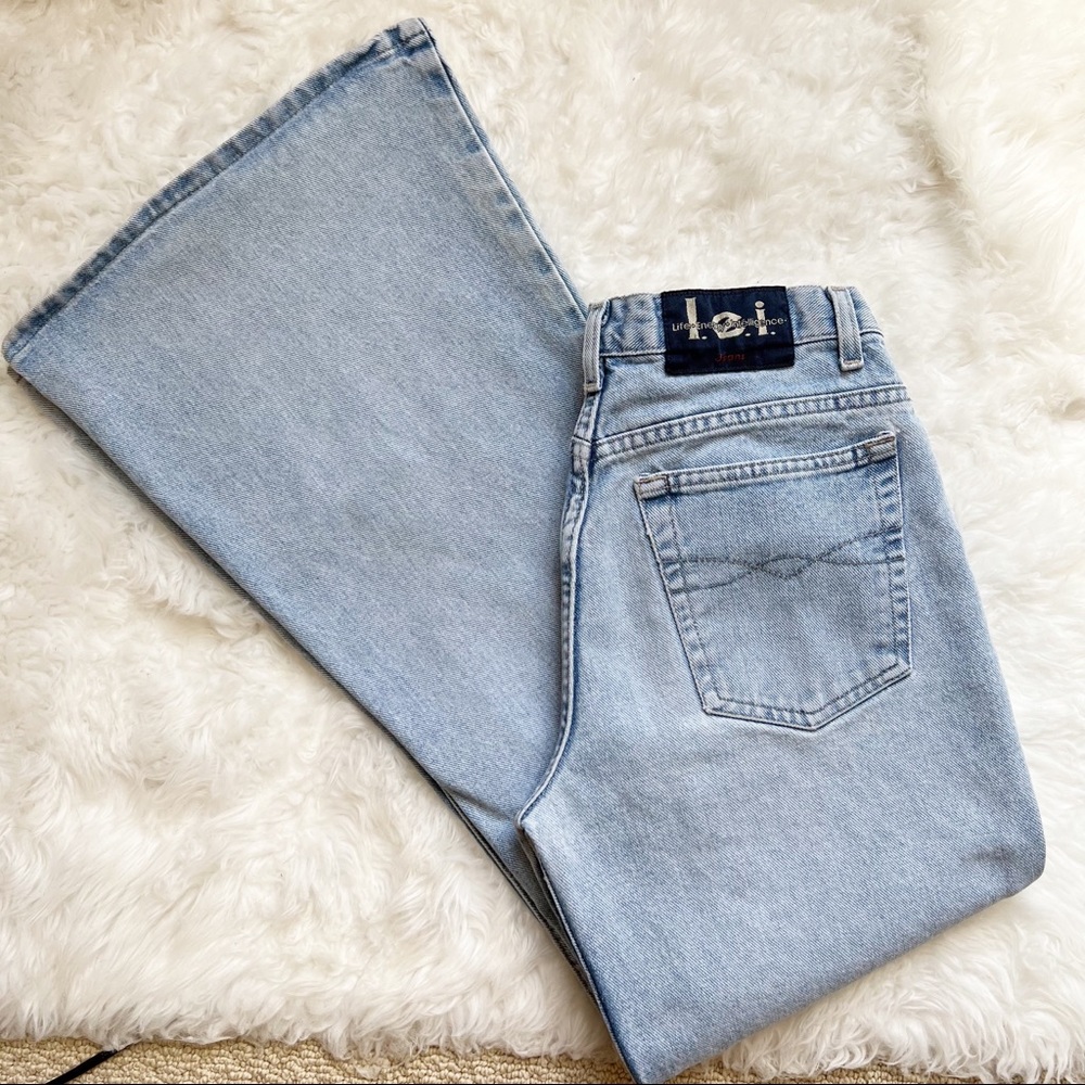 Vintage Y2K LEI High Rise Flare Jeans size 11 light wash 100% cotton bell bottom - Picture 4 of 9